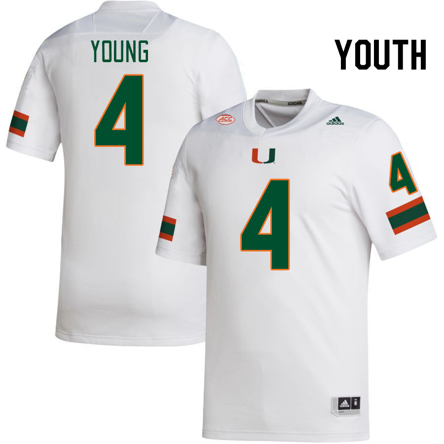 Youth #4 Colbie Young Miami Hurricanes College Football Jerseys Stitched-White - Click Image to Close